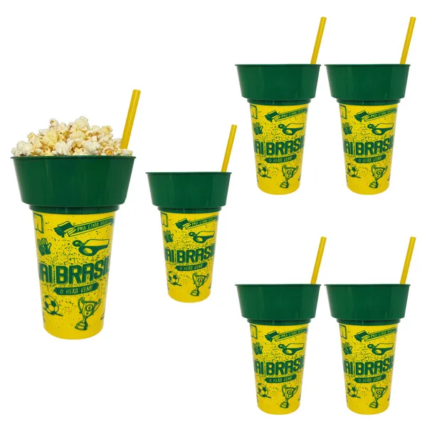 Copo Porta Lanche HEXA Kit 6 Peças COPA do Mundo Snack Cine Brasil