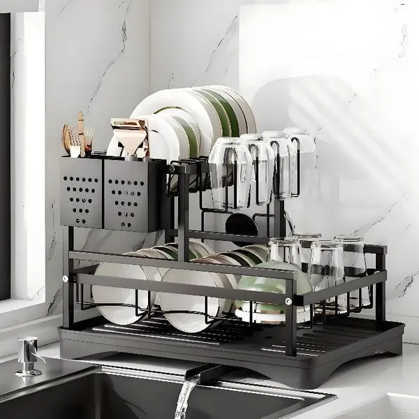 Escorredor ​de Louças Rack Aço Carbono Organizador Preto