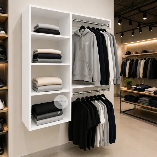 Arara Cabideiro Suspenso MDF Closet Aberto de Parede Moderno e Funcional 67