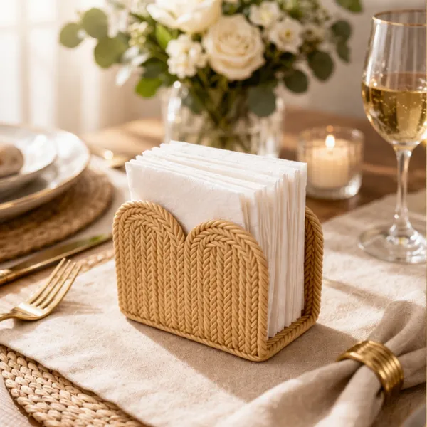 Porta Guardanapo Mesa Posta  Premium Estilo Rattan Trançado Decorativo Cozinha Boho Chique