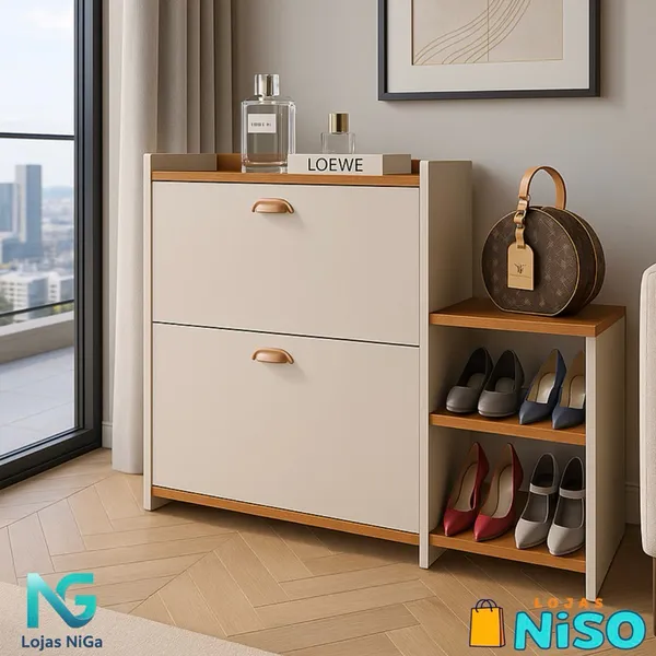 Sapateira Closet Milano Organizadora com Banco 2 Portas Basculantes Hall de Entrada / Quarto Closet Milano