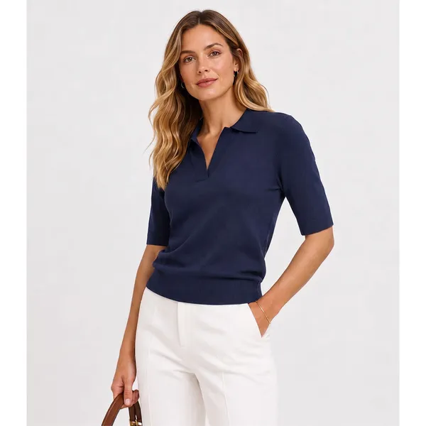 Blusa Polo Feminina Tricot Select Azul