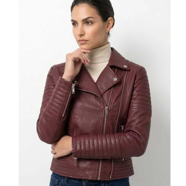 Jaqueta De Couro Feminina Forrada Pelinho Casaco Curto Biker Motoqueira Com Detalhe No Ombro Estonada Frio