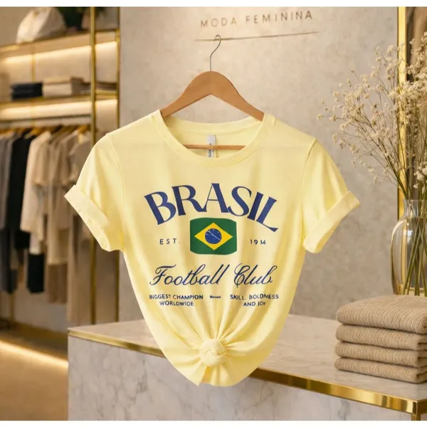 Camiseta Feminina Brasil Bandeira 🇧🇷 Estilo Casual Moda Verão T-Shirt Básica Confortável