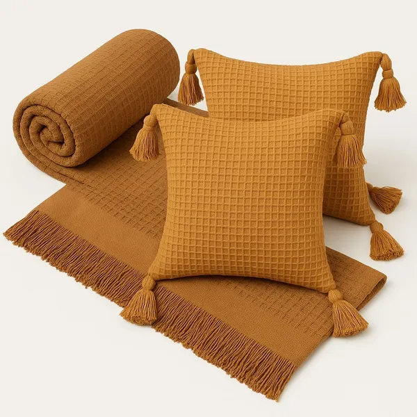 Kit Manta Para Sofá Viena + 2 Capas de Almofada 45x45 Algodão Premium Decoração e Conforto