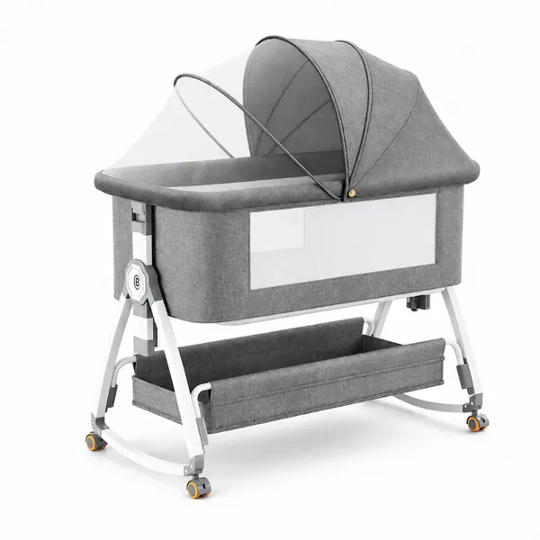 Berço Portatil Com Balanço Moisés Ajustavel Mosquiteiro Cesto e Rodinhas Cercadinho Co-Bed Acoplado