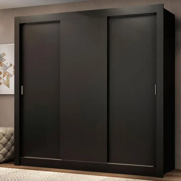 Guarda Roupa Casal Madesa Mônaco 3 Portas de Correr - Preto