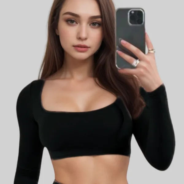 Cropped Decotado Suplex Forrado Manga Longa Decote Quadrado Inverno Frio