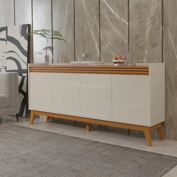 Buffet Aparador Ripado 4 Portas com Pés de MDF Astúrias 180cm