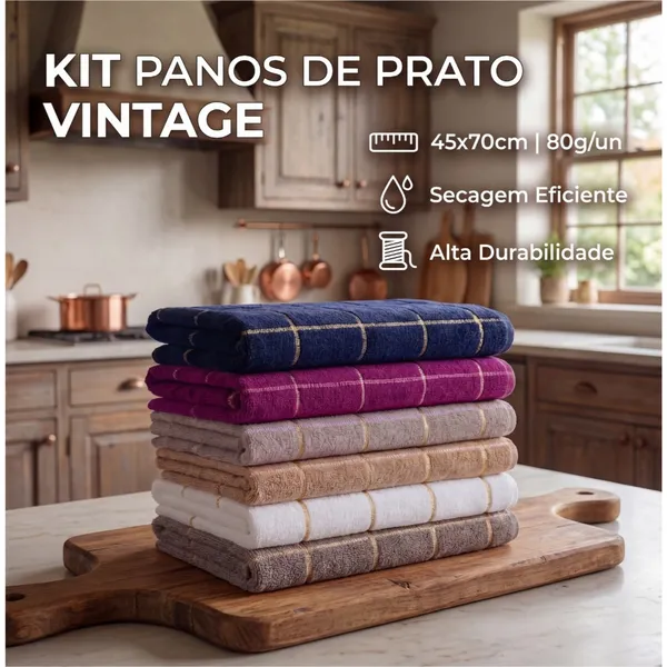Kit 5 Toalhas Cozinha Copa Pano Listrado Xadrez 100% Algodão