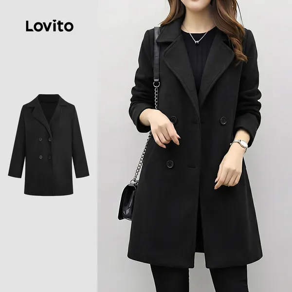 Lovito Casaco Casual Botão Preto Outono/inverno para Mulheres LNL141331