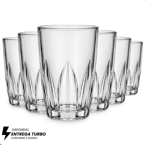 Jogo De Copos Em Vidro Kit 6 Peças Cozinha Água Suco