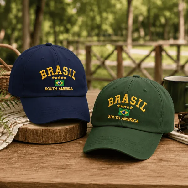 Boné Brasil Core Copa do Mundo Bandeira Bordada Ajustável Unissex Feminino Masculino Blogueira Proteção Aba Curva
