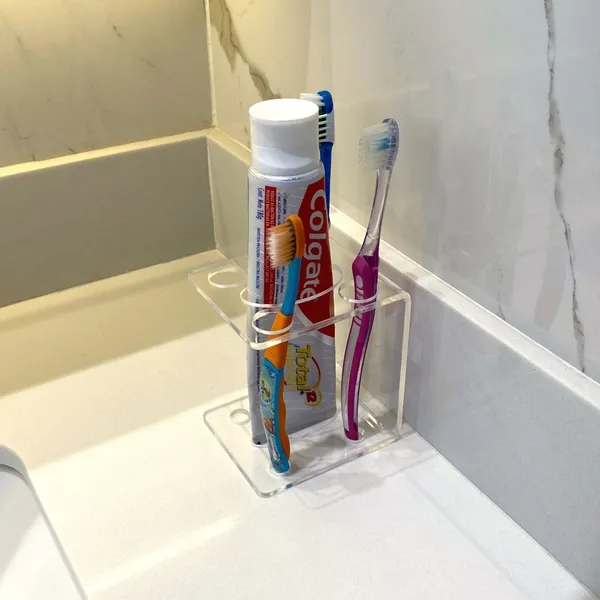 Suporte de Escova de Dente e Creme Dental - Organizador de Banheiro em Acrílico Transparente