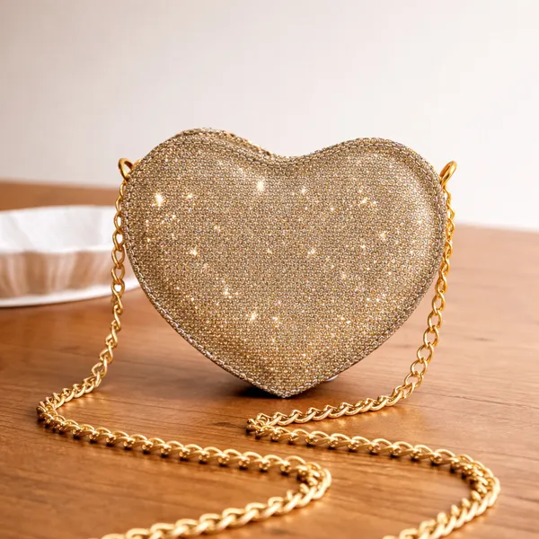 Bolsa Feminina Coração com Corrente | Mini Bag Elegante para Festas