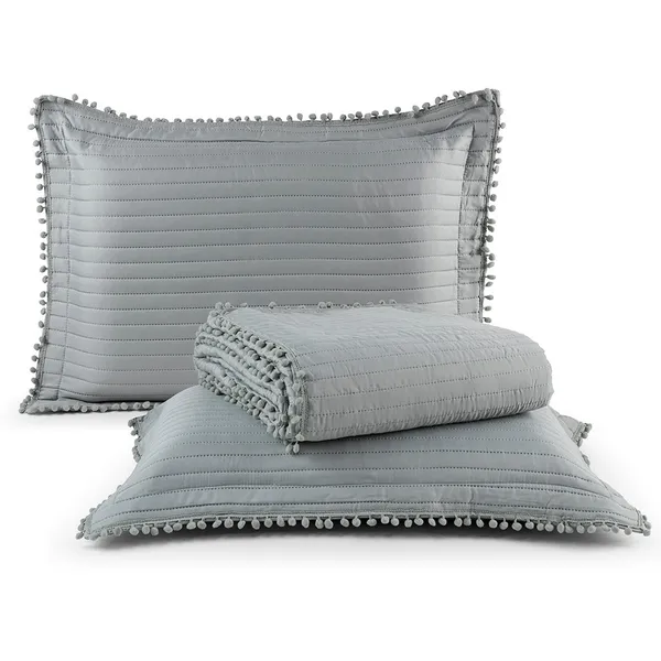 Kit Cobre Leito Colcha Casal Solteiro Queen King 3 e 2 Peças Matelado PomPom 300 Fios Porta Travesseiro
