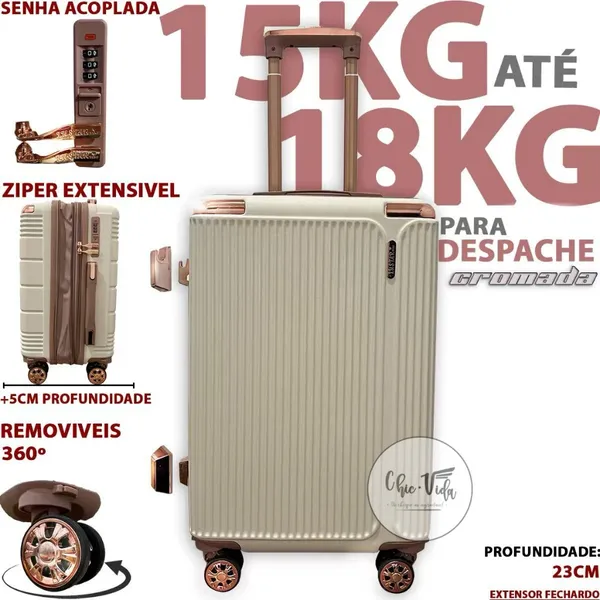 Mala De Viagem 15kg Com Roda Dupla 360 N21 Mala Para Viagem 15kg Despachar Menor Preço + Cadeado