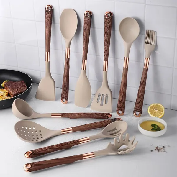Kit de Talheres Silicone Belmont Bege 10 Peças Grande Moderno Luxo