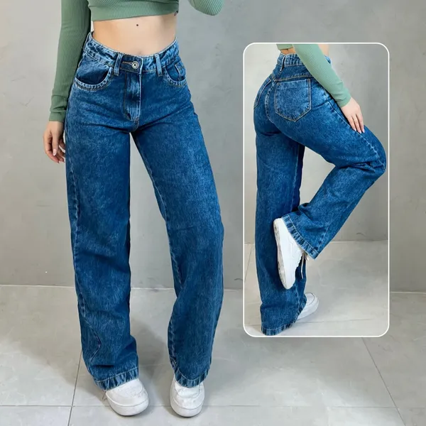 Calça Jeans Feminina Wide Leg  pantalona Cintura Alta 100% Algodão