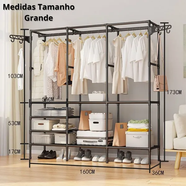 Roupeiro Guarda Roupa Portatil Cabideiro Arara Para Roupa Sapateira Organizador Multiuso Armário