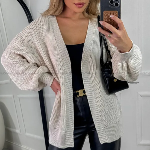 Casaco Tricot Feminino Cardigan Longo Básico Roupa Feminina Elegante Inverno Tricô