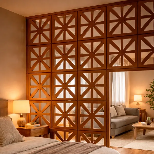 Kit 24 Placas Divisorias MDF 29x29cm Cobogo Decorativo Amadeirado Painel Vazado Para Divisao De Ambientes Decoracao Casa