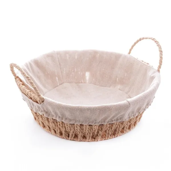 Cesta Redonda com Alça e Forro Tecido Bege Organizadora Decoração 27cm - Wolff