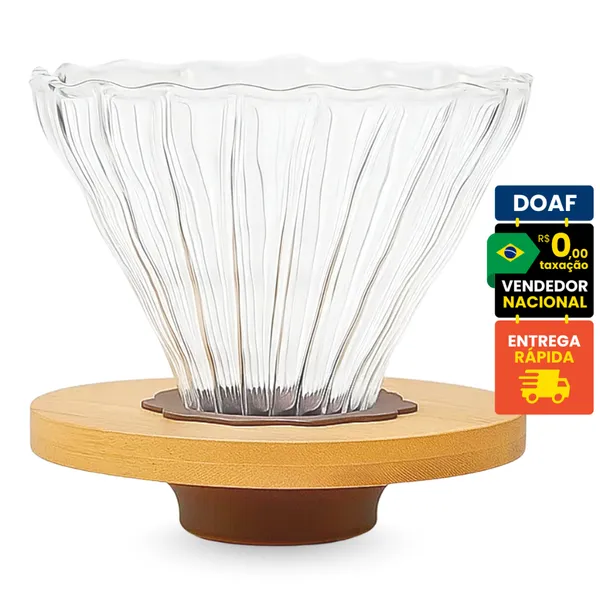 Coador De Café Vidro V60 101 ou 102 Com Argola de Bambu e Silicone
