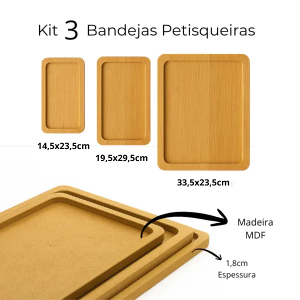 Kit 3 Bandejas Decorativas para Café, Chá e Petiscos