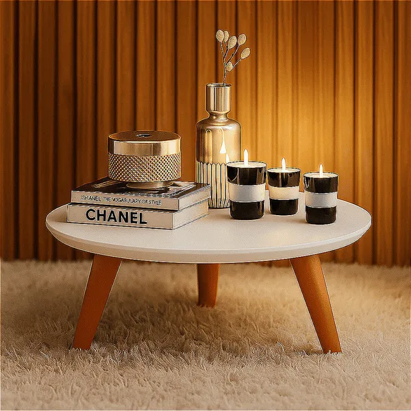 Mesa De Centro Decorativa Redonda Com Pés PVC Caramelo Retro Decoração Sala Moderna