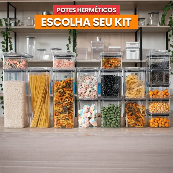 Kit Potes Porta Mantimentos Herméticos  em Acrílico Quadrado Cozinha Potes Herméticos Quadrados