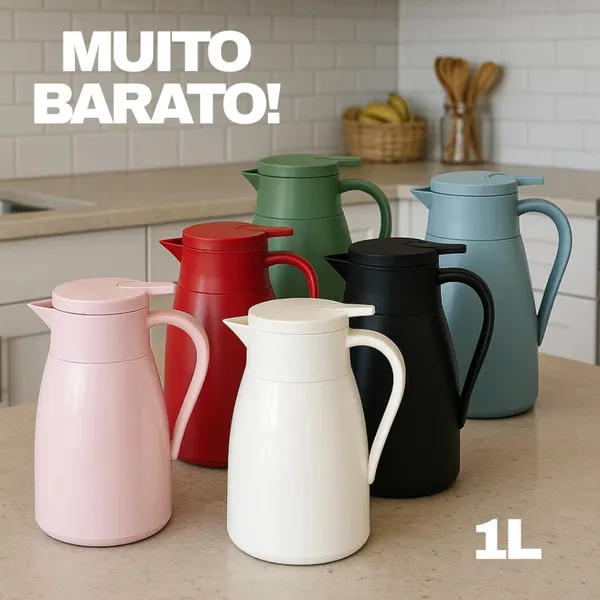 Garrafa Térmica ​Com Gatilho Pratic 1L Café Chá Água Varias Cores - Turquesa