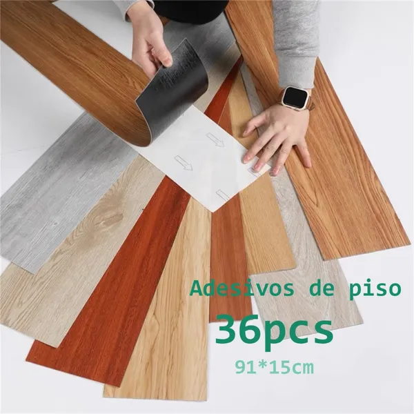 Kit 72 Pisos Adesivo Madeira Vinílico Lavável 91,4x15,2cm Auto Colante – Área de cobertura 10 m²
