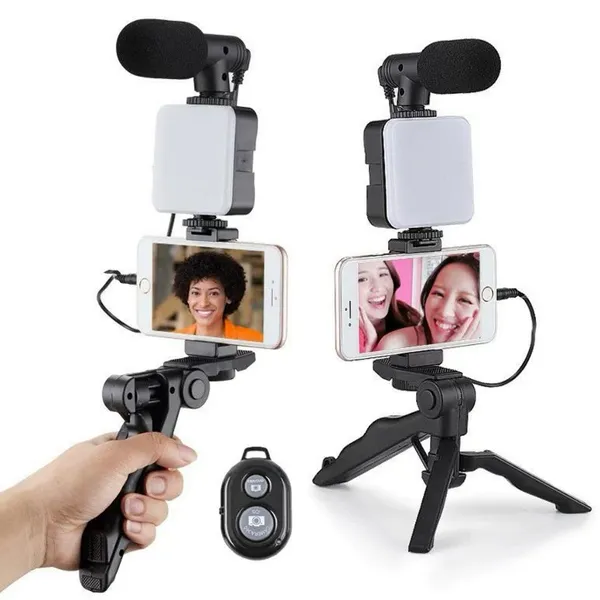Kit Youtuber Tripé Vlog Suporte para Celular com LED e Microfone