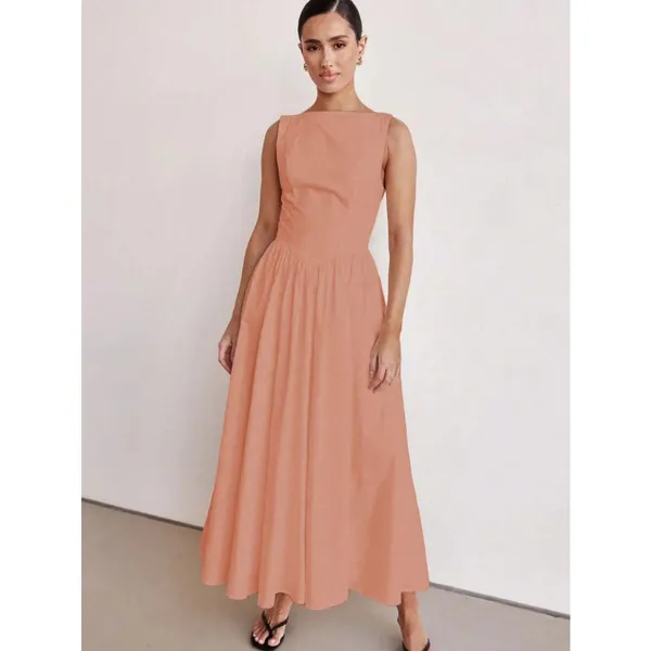 H978-Vestido feminino sem mangas com decote redondo, cintura alta, slim, costas nuas, zíper, sem bojo