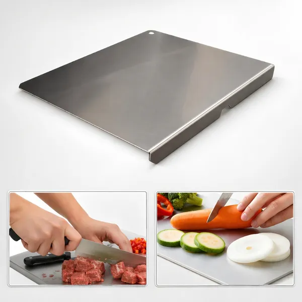 Tábua Inox 304 58x38 com Dobra para Bancada Profissional Corte Carne Churrasco Cozinha Gourmet
