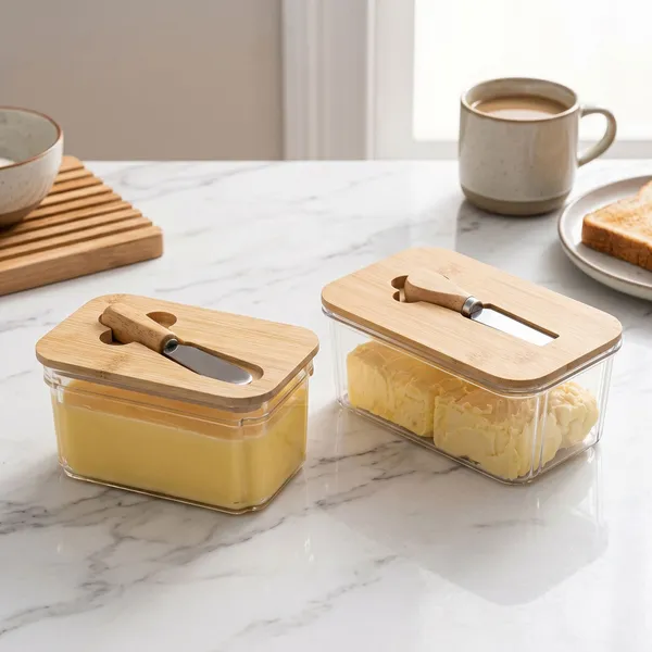 Manteigueira Porta Manteiga Com Tampa De Bambu e Espatula Organização Mesa e Cozinha ENVIO IMEDIATO