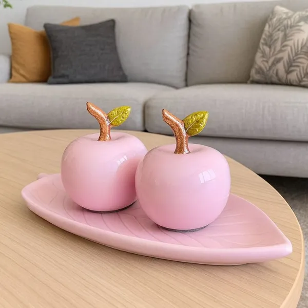 Kit Dupla de Maçãs com Base em Cerâmica - Centro de Mesa Enfeites Decorativos Sala Decoração Casa