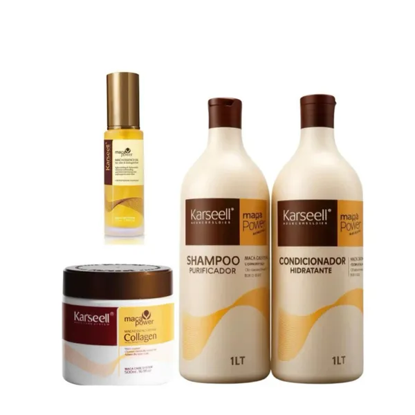 Kit Completo Maca Power karseell   Máscara 500 g + condicionador 1L + Shampoo 1L + Óleo P 50ml