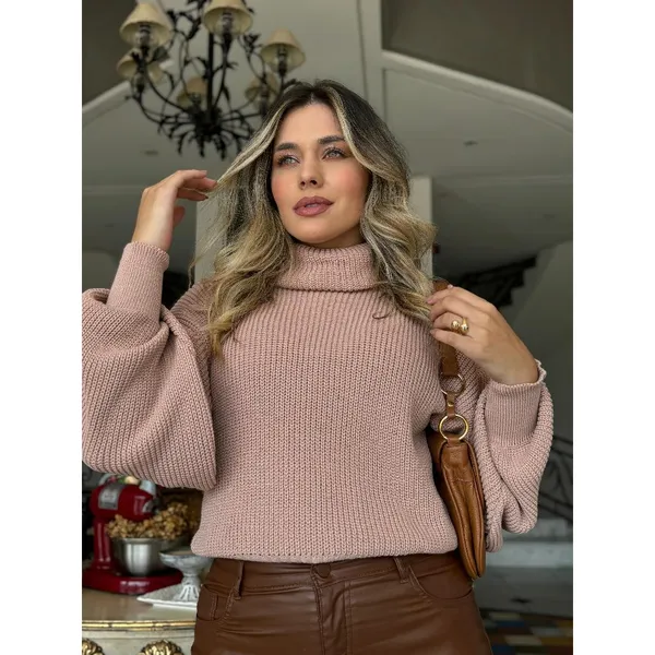 Blusa Manga Bufante Tricô Tendência Moda Blogueira  - Inverno 2026