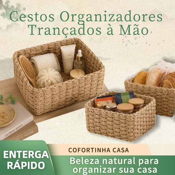 Cesto Organizador Artesanal  De Palha Para Casa Banheiro Cozinha