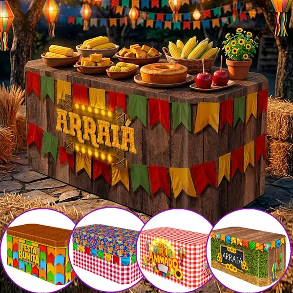 Toalha de Mesa Festa Junina Arraiá Decoração de Mesa Junina de Festa Veste Fácil Tecido Sublimado