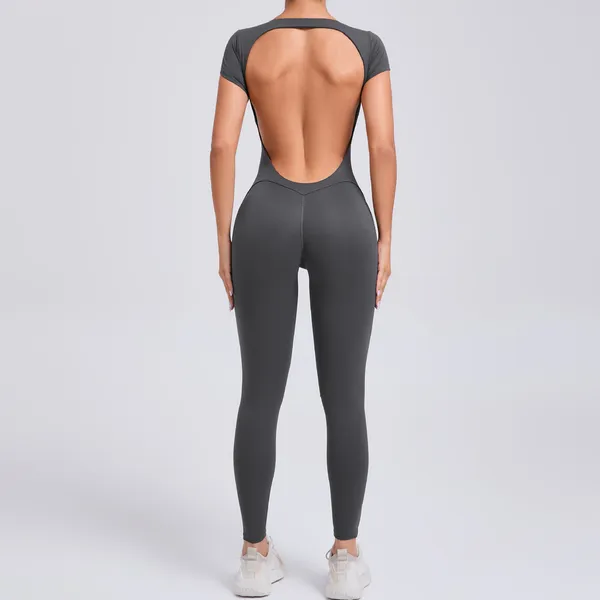 Shamzu Magro Macacão de Yoga de Secagem Rápida Feminino Manga Curta Halter Hip-Lifting Esportes Fitness Jumpsuit