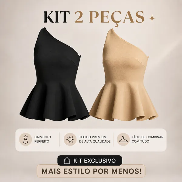 Kit 2 Blusa Peplum Feminina Regata Tricot Nula Manga Bata Babado Verão Modal Tricô