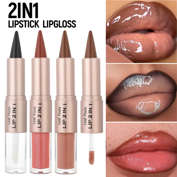 Lápis Labial 2 Em 1 Com Espelho E Brilho: Lápis Labial, À Prova D'água, Contorno Labial, Maquiagem Não Pegajosa