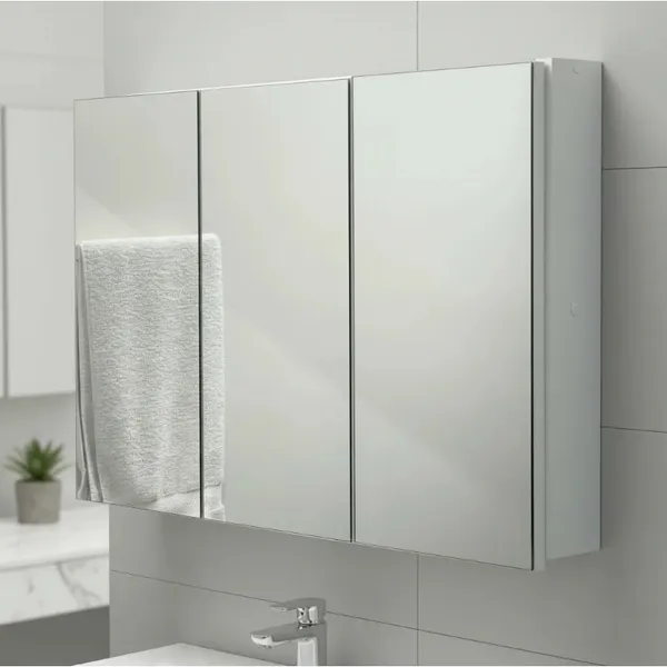Armário 90cm Aéreo Banheiro Com 3 Portas De Espelho  - 100% MDF - MONTADO