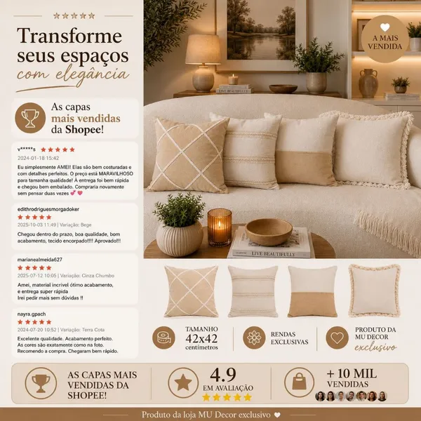 Kit 4 Capas De Almofada Estilo Boho Chic Rustico Decorativas
