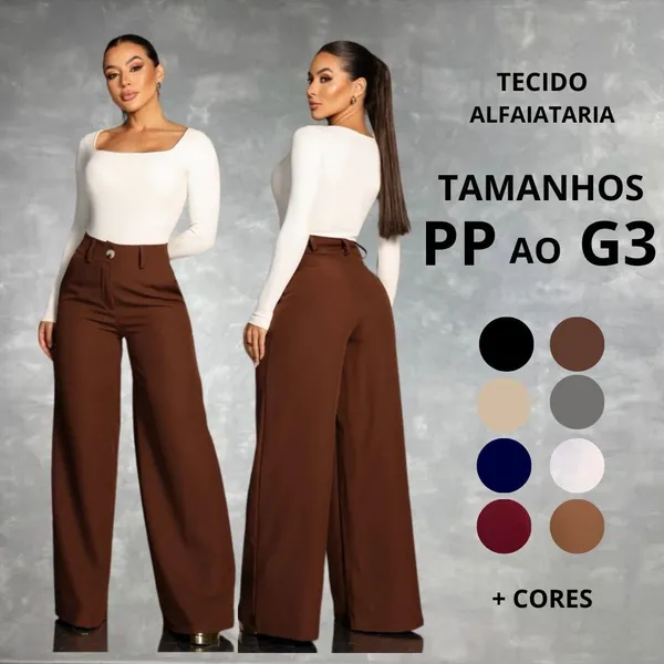 Calça Pantalona Feminina Alfaiataria Premium Wide Leg
