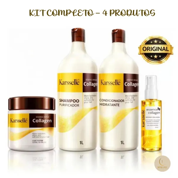Kit Completo ​Karssellé – Shampoo 1L + Condicionador 1L + Máscara 500ml + Óleo 60ml