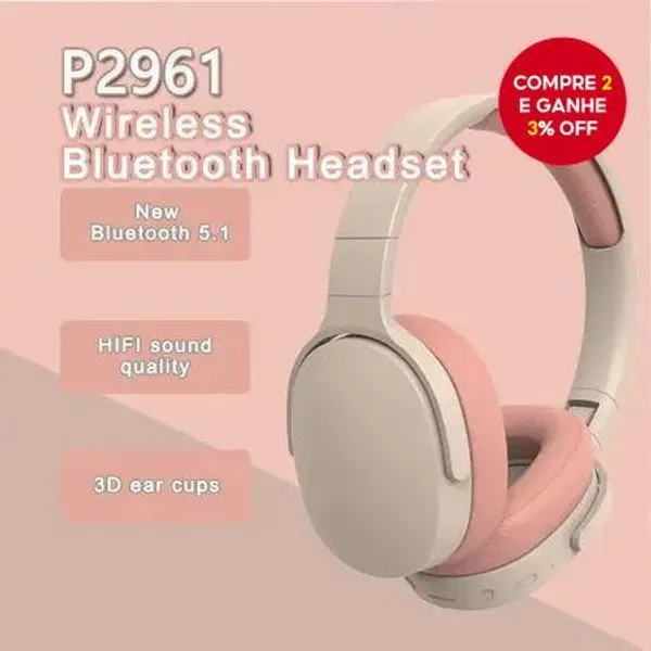 P2961 Fone De Ouvido Sem Fio Bluetooth Estéreo Hifi Para Jogos Com Microfone Fones Dobráveis Subwoofer Compatível Vários